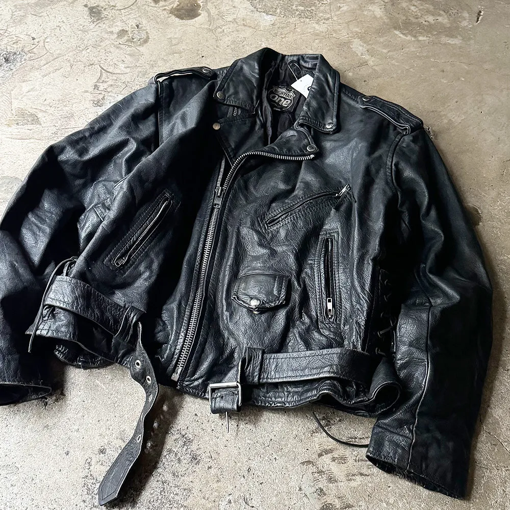 80's～ big size！ HIGHWAY one ライダース レザージャケット XXL size 240222H
