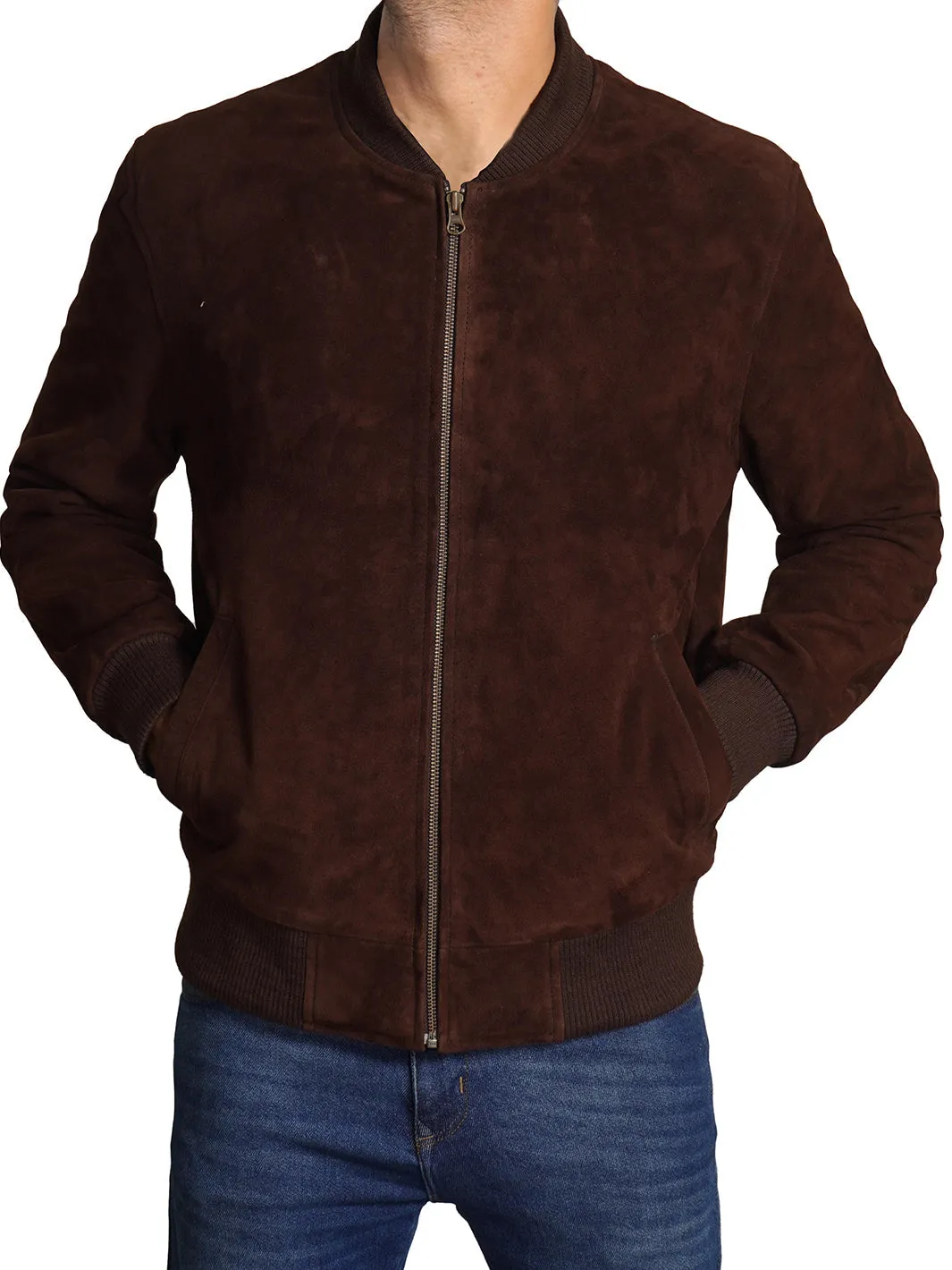 Adamsville Mens Dark Brown Suede Bomber Jacket