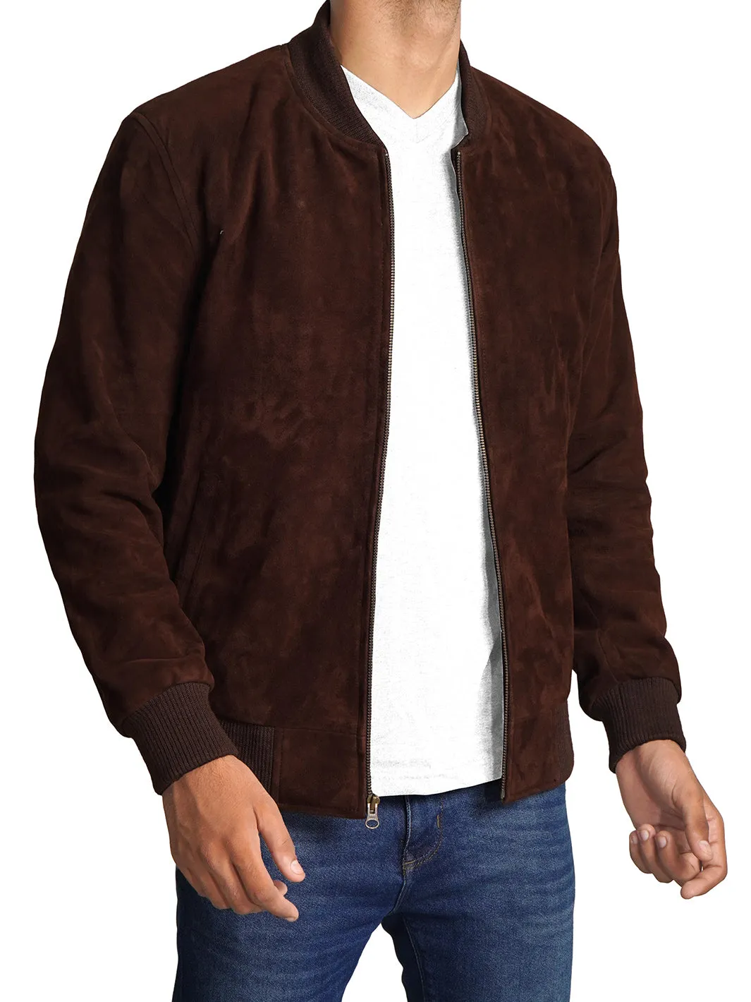 Adamsville Mens Dark Brown Suede Bomber Jacket