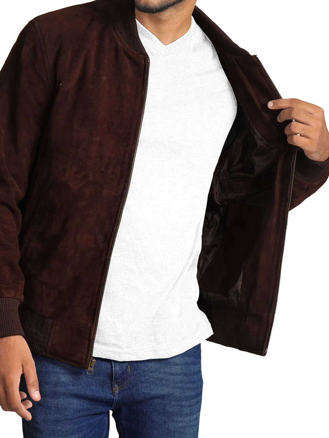Adamsville Mens Dark Brown Suede Bomber Jacket