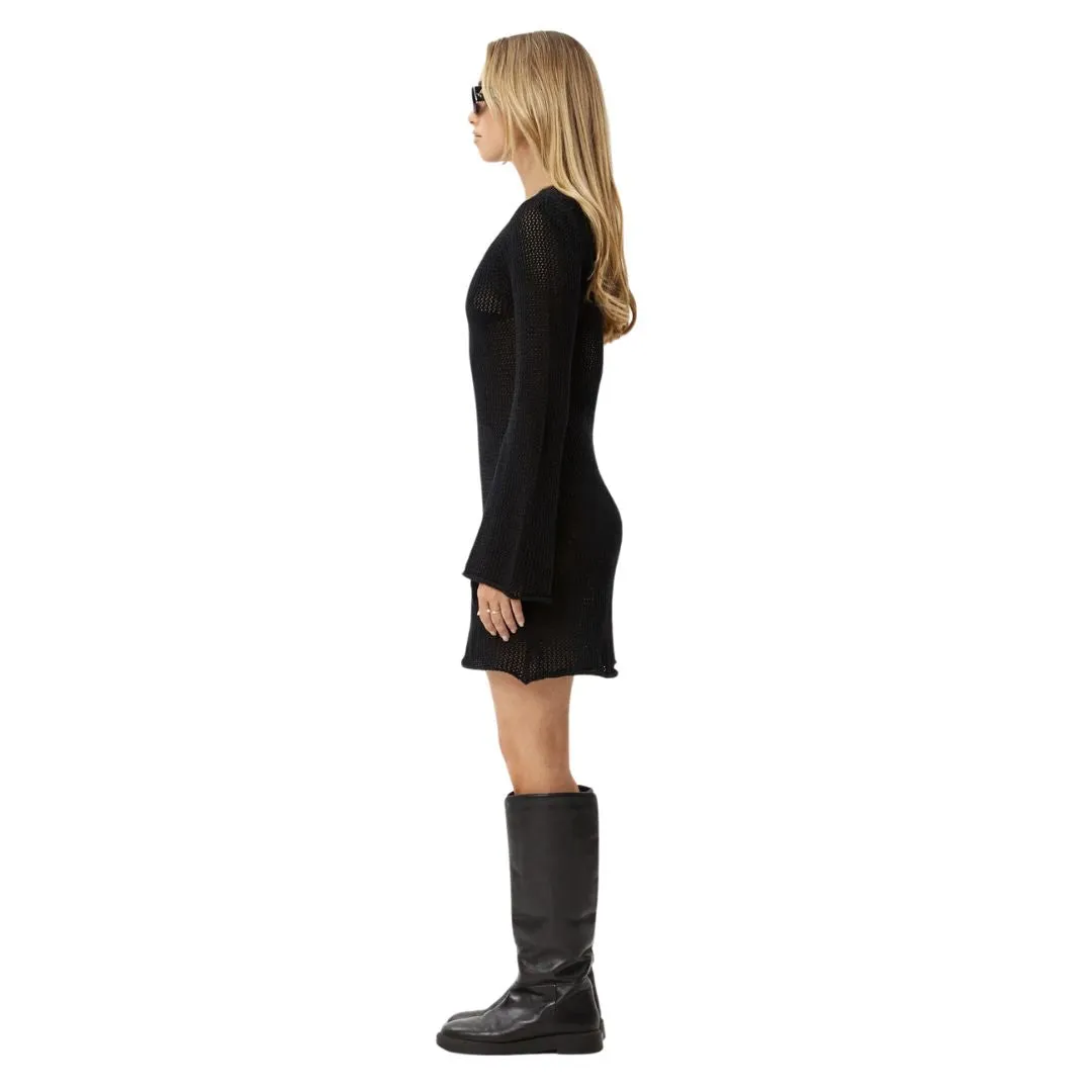 Afends Womens Riley Recycled Knit Mini Dress - Black