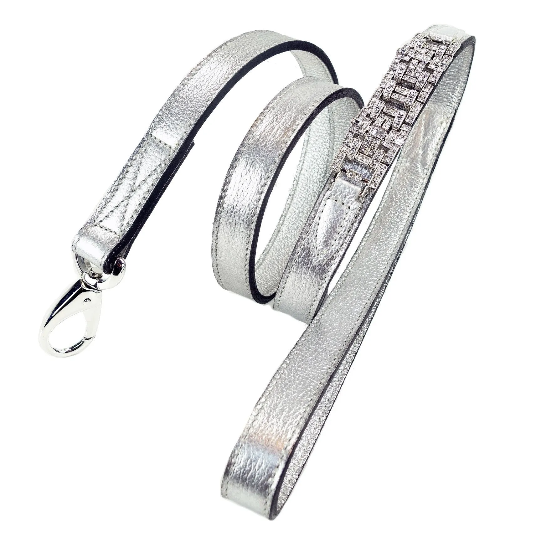 Art Deco Dog Leash in Silver Metallic & Nickel
