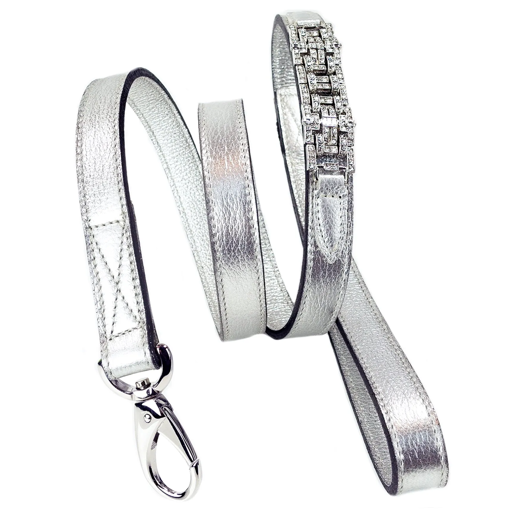 Art Deco Dog Leash in Silver Metallic & Nickel