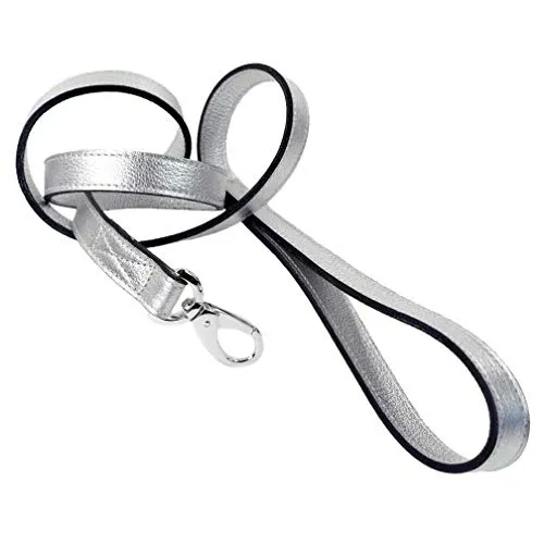 Art Deco Dog Leash in Silver Metallic & Nickel