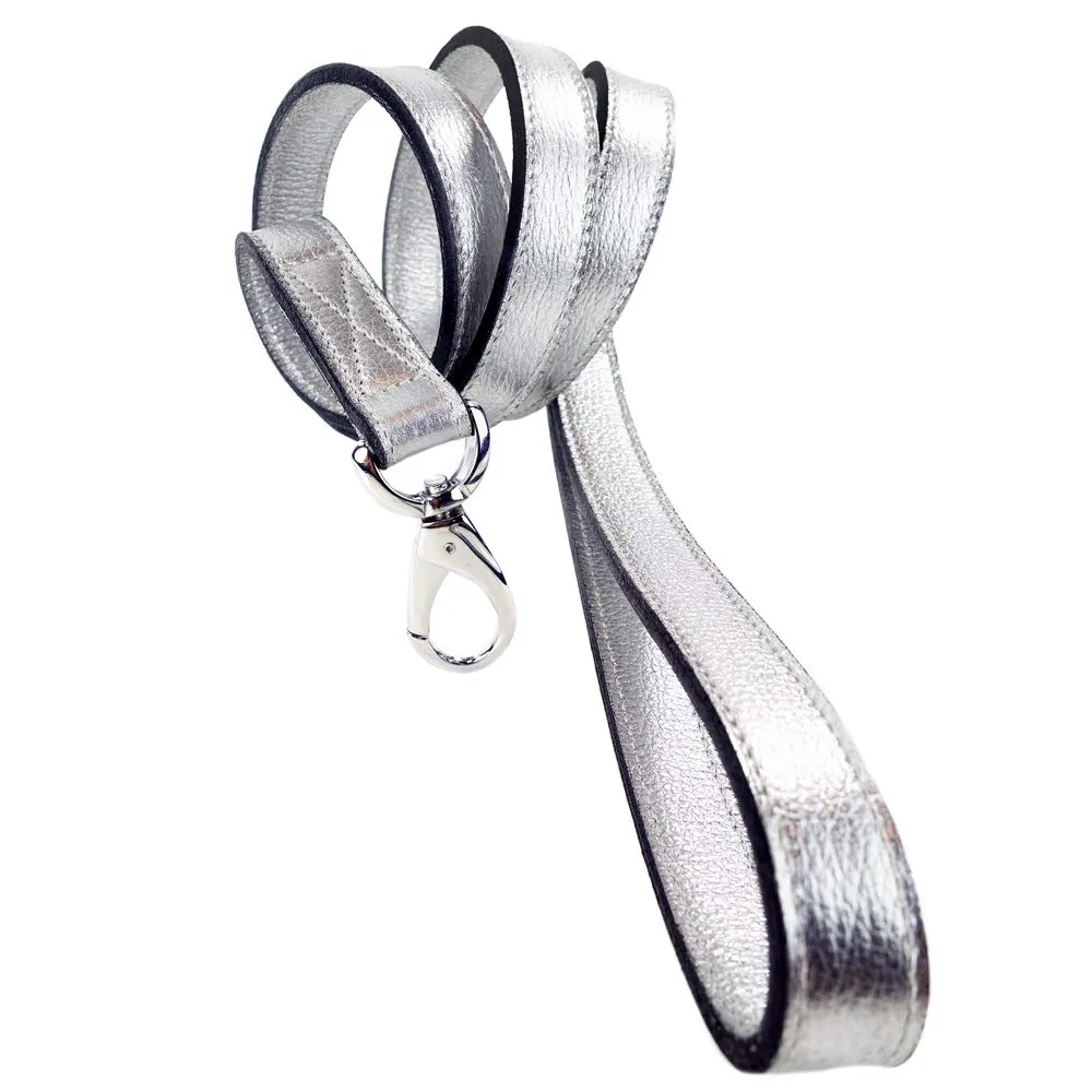 Art Deco Dog Leash in Silver Metallic & Nickel