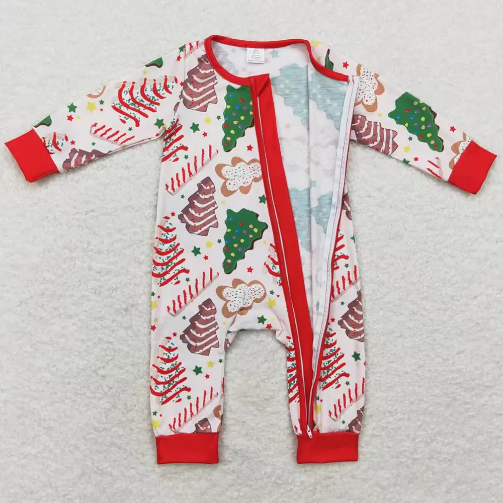 Baby Infant Girls Rompers Christmas Tree Cake Long Sleeve Sibling Zip Rompers LR1149