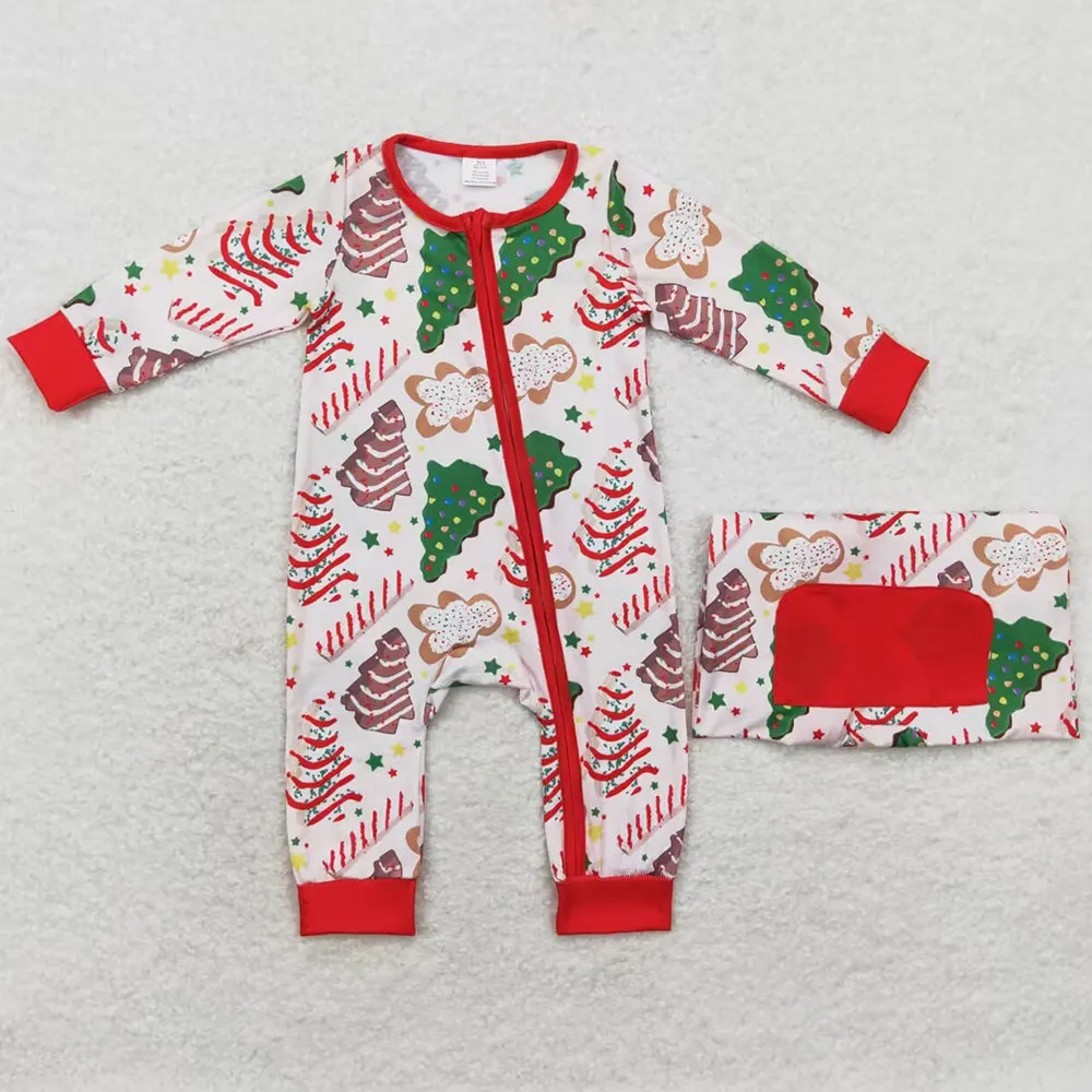 Baby Infant Girls Rompers Christmas Tree Cake Long Sleeve Sibling Zip Rompers LR1149