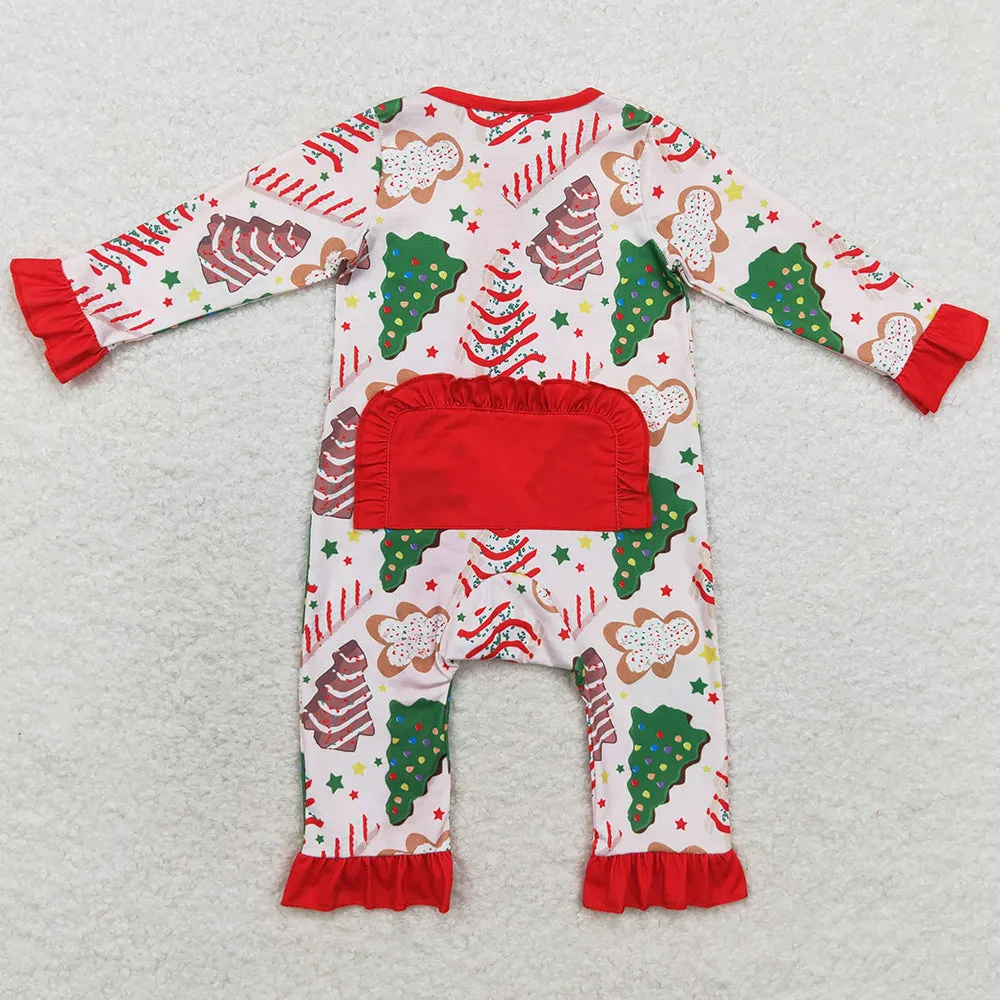 Baby Infant Girls Rompers Christmas Tree Cake Long Sleeve Sibling Zip Rompers LR1149