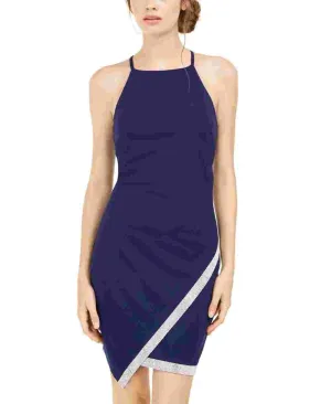 BCX Women's Sleeveless Halter Short Body Con Cocktail Dress Blue Size XX-Small