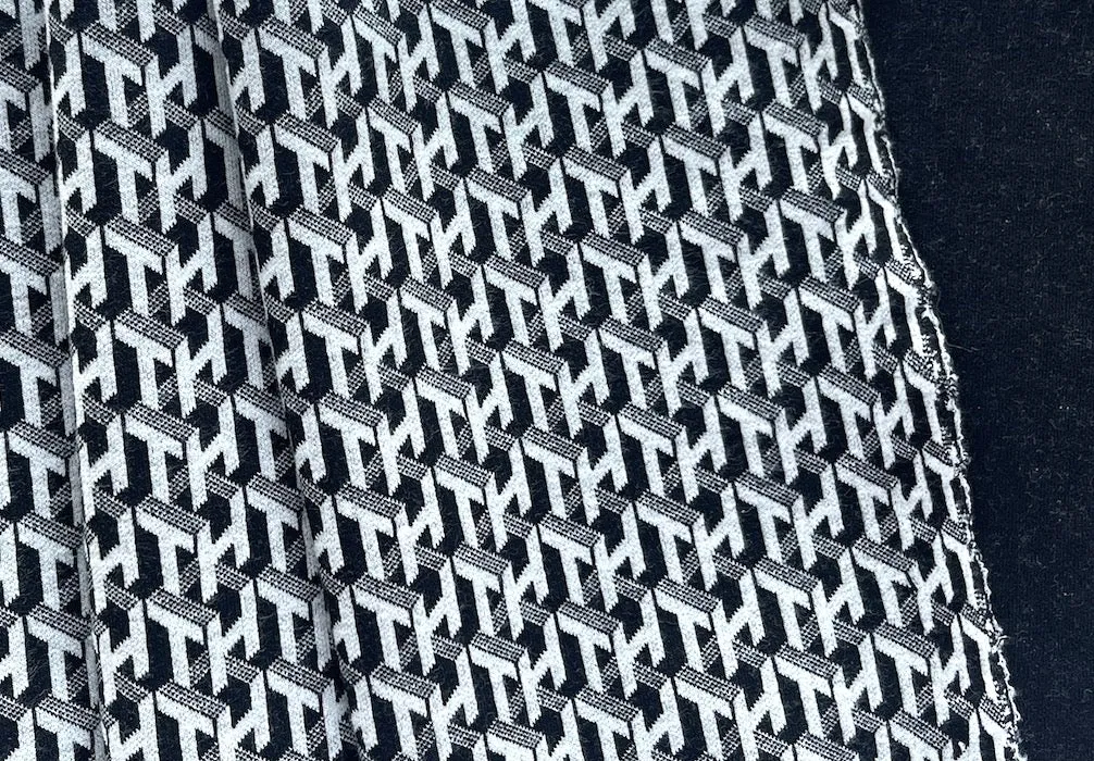 Black & White Escher-Inspired Trompe L'oeil Rayon Blend Ponte Double-Knit (Made in Italy)