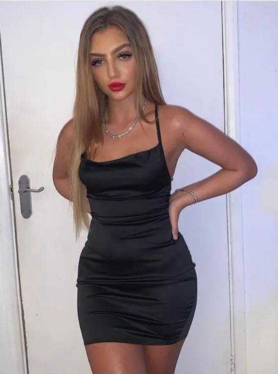 Black Cowl Neck Satin Mini Dress