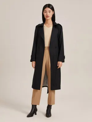 Black Worsted Wool Trench Coat