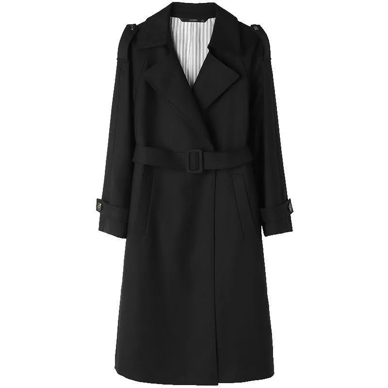 Black Worsted Wool Trench Coat