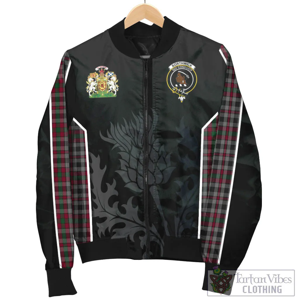 Borthwick Tartan Bomber Jacket with Family Crest and Scottish Thistle Vibes Sport Style