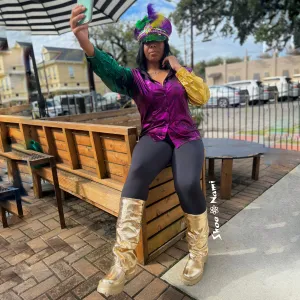 BUTTON DOWN MARDI GRAS TOP