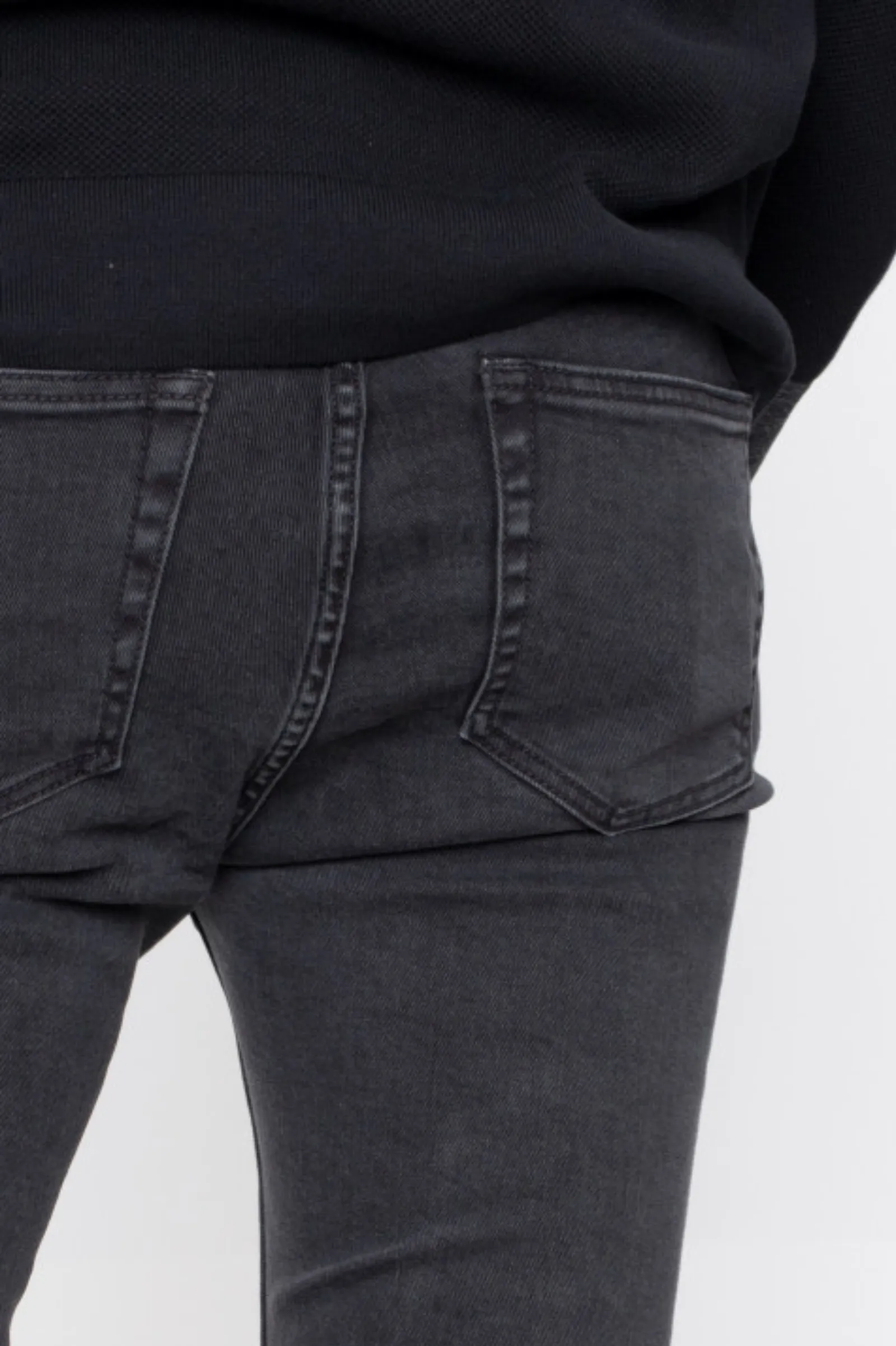 Chase Skinny Jeans - Greyish Black Ripped Knee