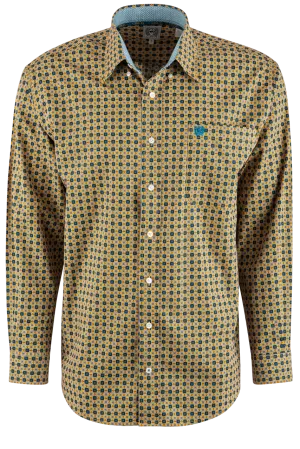 Cinch Print Long Sleeve Button-Front Shirt - Gold
