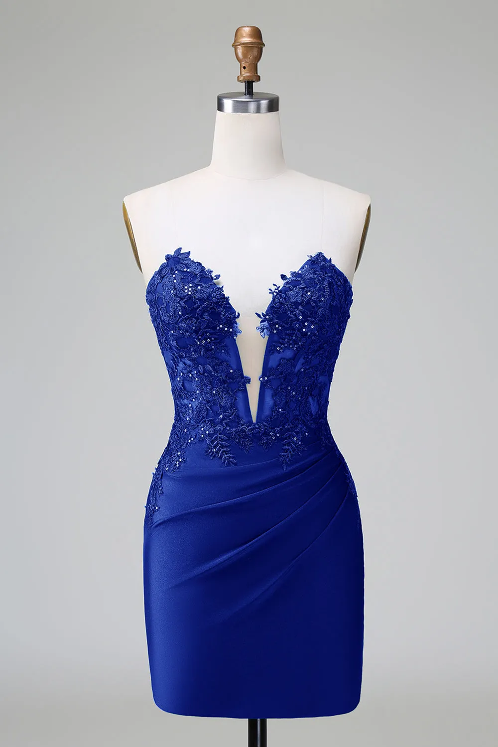 Classy Red Bodycon Strapless Pleated Short Homecoming Dress with Beading