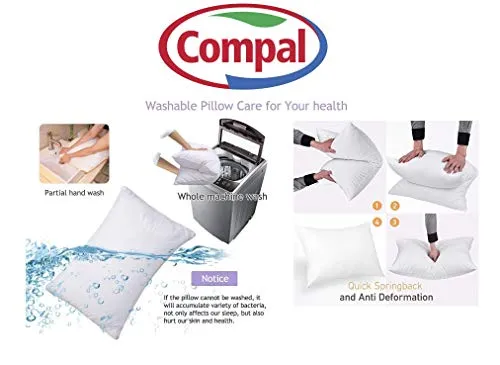Compal The First and Original and Premium Luxury Plush Gel Bed Pillow for Home Hotel Collection Good for Side and Back Sleeper Cotton Cover Dust Mite Resistant and Hypoallergenic - Queen (2, 16"X24")