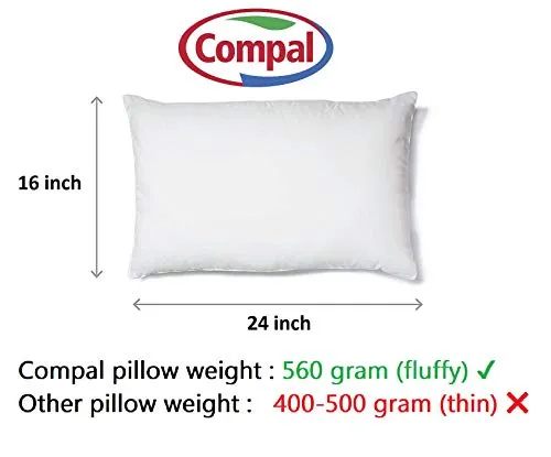 Compal The First and Original and Premium Luxury Plush Gel Bed Pillow for Home Hotel Collection Good for Side and Back Sleeper Cotton Cover Dust Mite Resistant and Hypoallergenic - Queen (2, 16"X24")