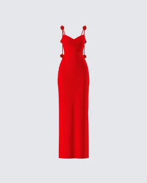 Cordelia Red Rosette Maxi Dress