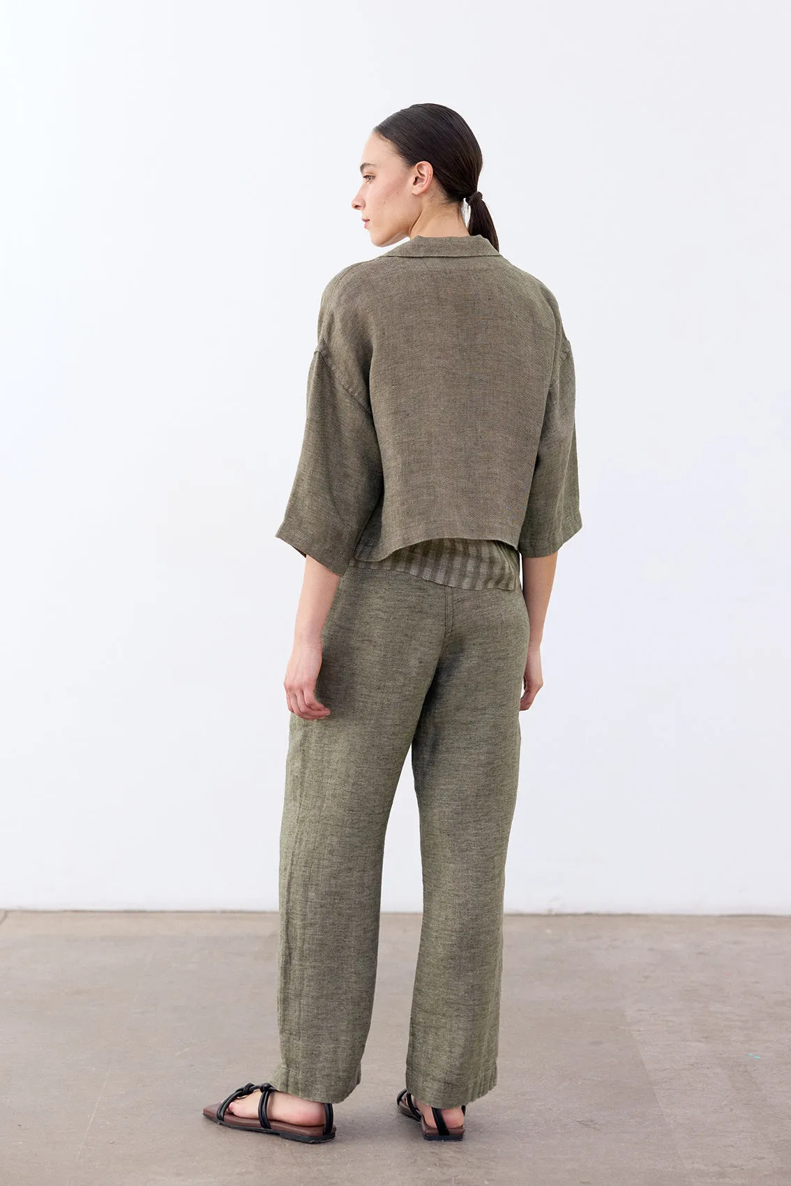 Cropped Linen Jacket - Musgo