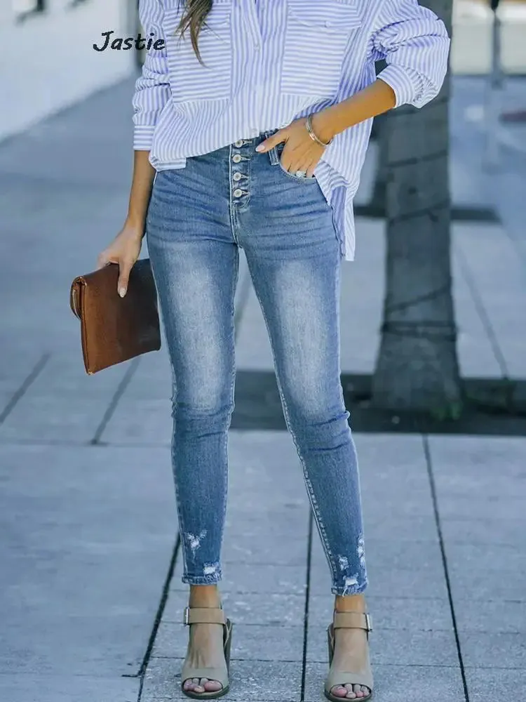 Distressed Stretch Denim Jeans