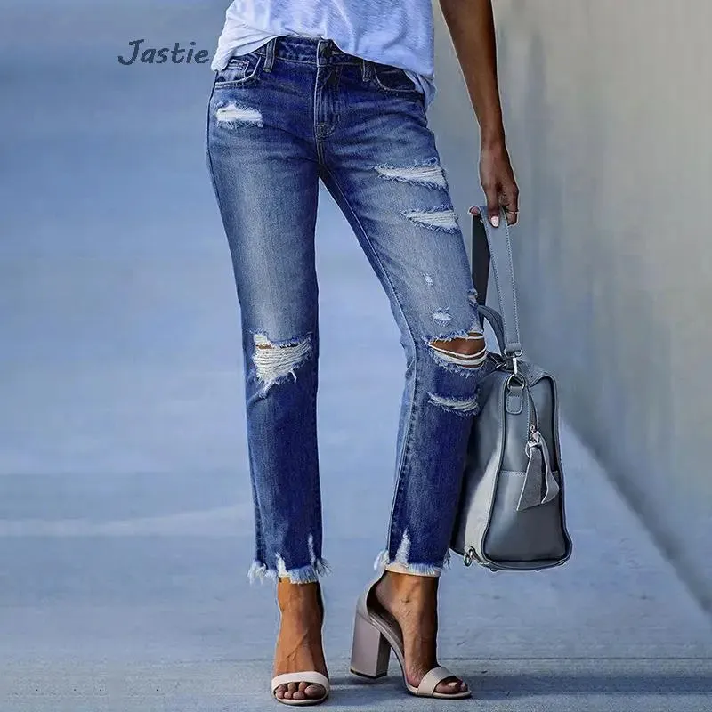 Distressed Stretch Denim Jeans