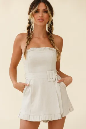 Elodie Pleat Trim Belted Skort Romper Natural