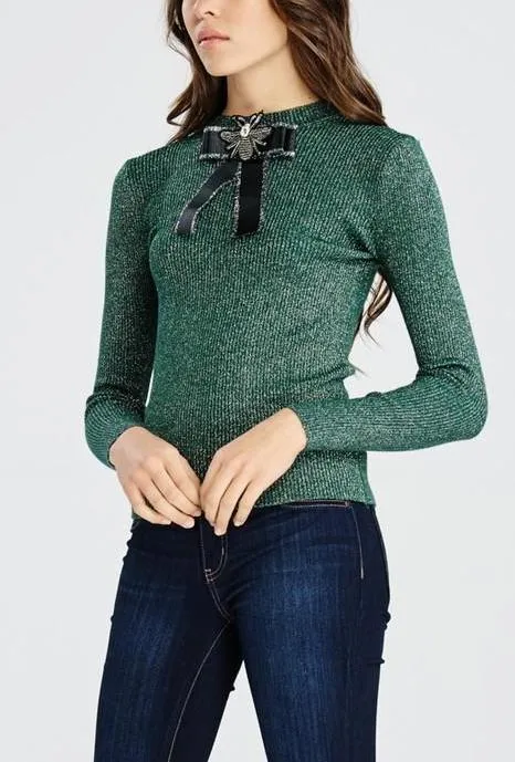 Embroidered Insect Bow Top