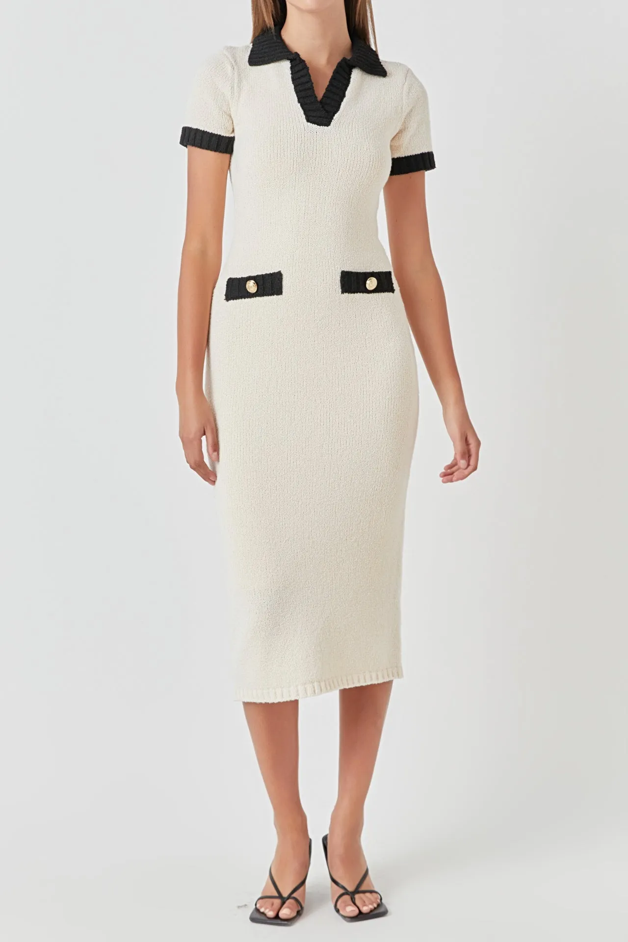 Endless Rose - Crochet Knit Collared Maxi Dress