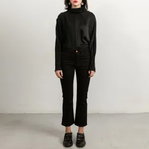 Flared Black Jeans With Matching Stitch Cropped