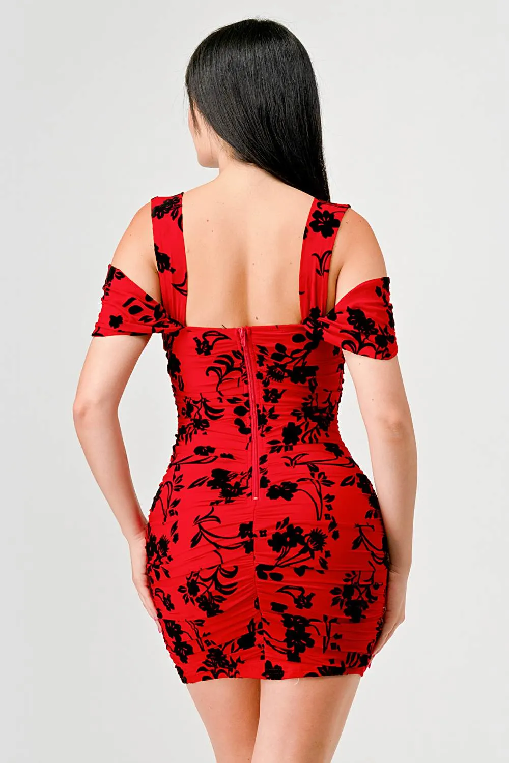 FLORAL MESH VELVET FLOCKING SWEETHEART MINI DRESS