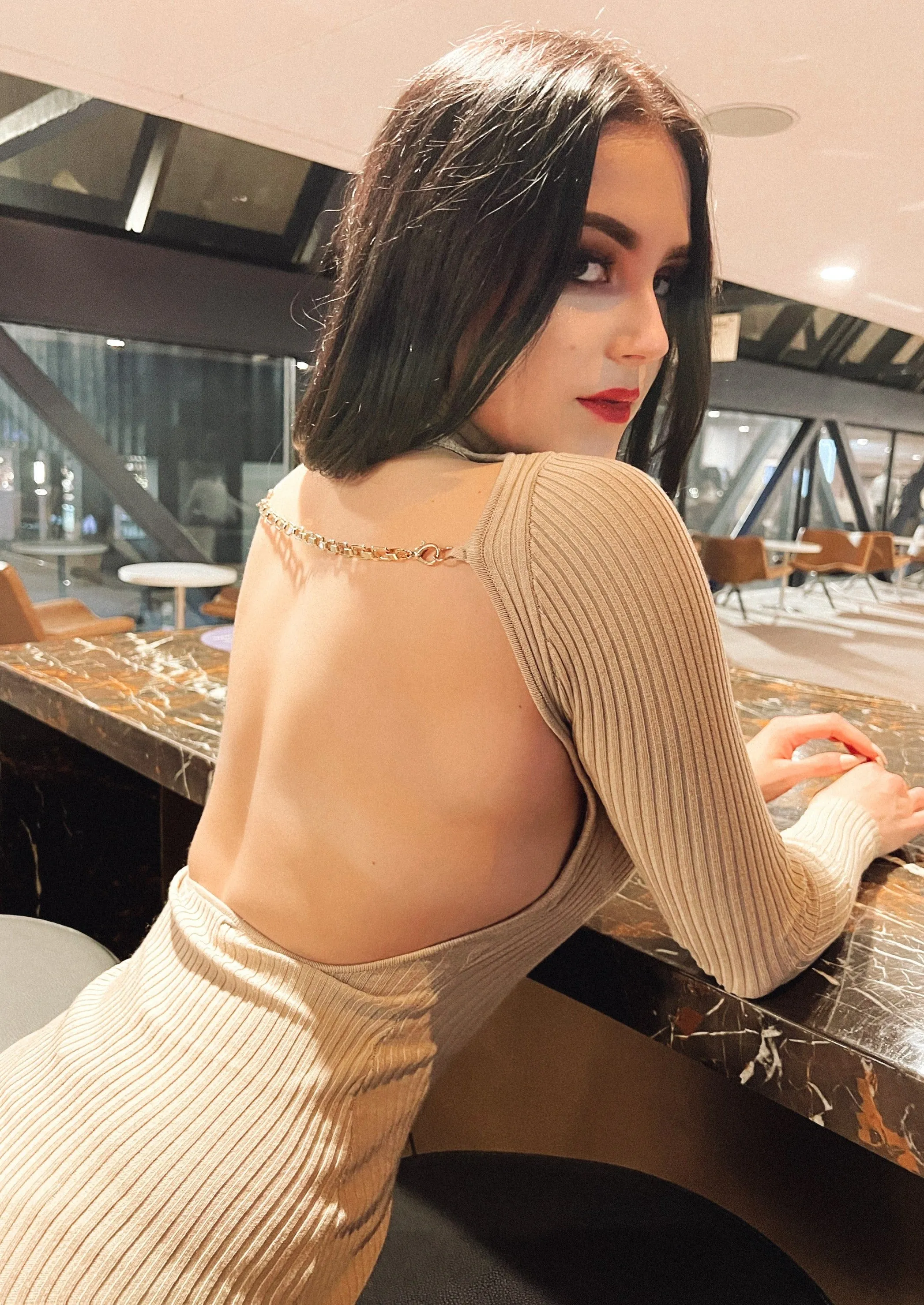 Giordana Nude Open Back Knit Dress