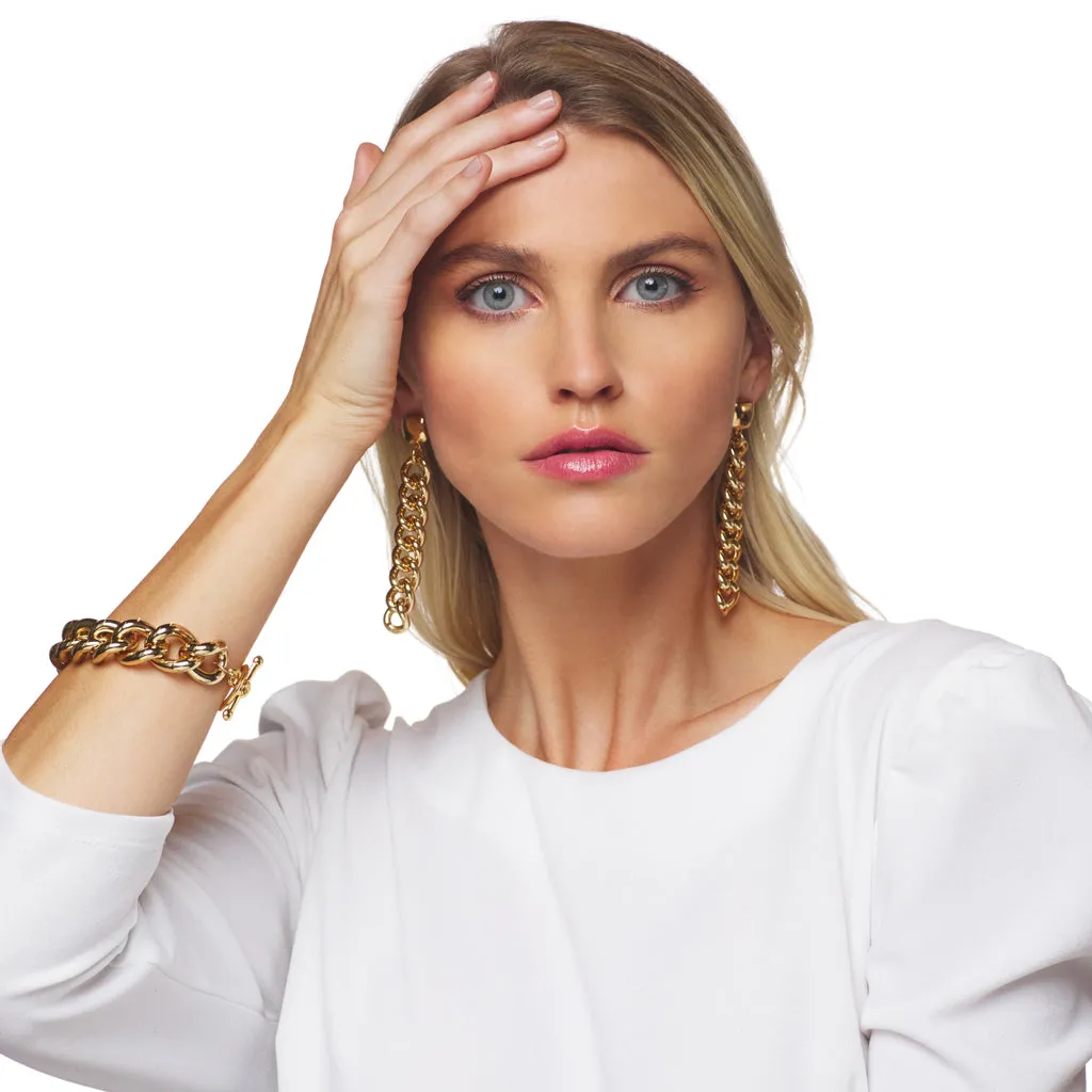 Gold Square with Links Drop Earrings