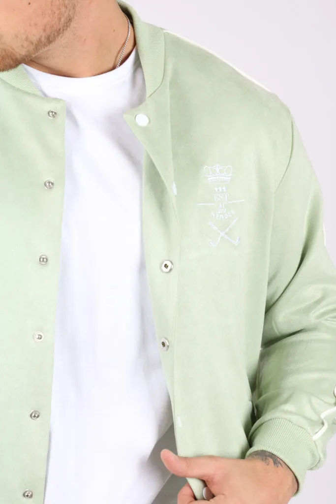 Golf Club Oversized Suede Mint Green Bomber Jacket