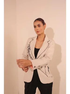 graceful pure cotton modernise embroiderd lapel full sleeve semi-formal jacket with handy pockets.- Beige