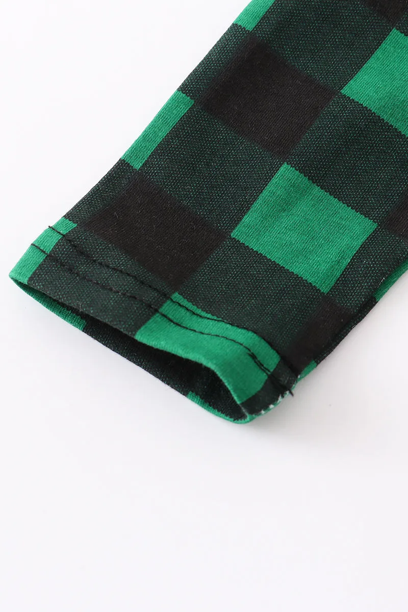 Green check ruffle baby romper