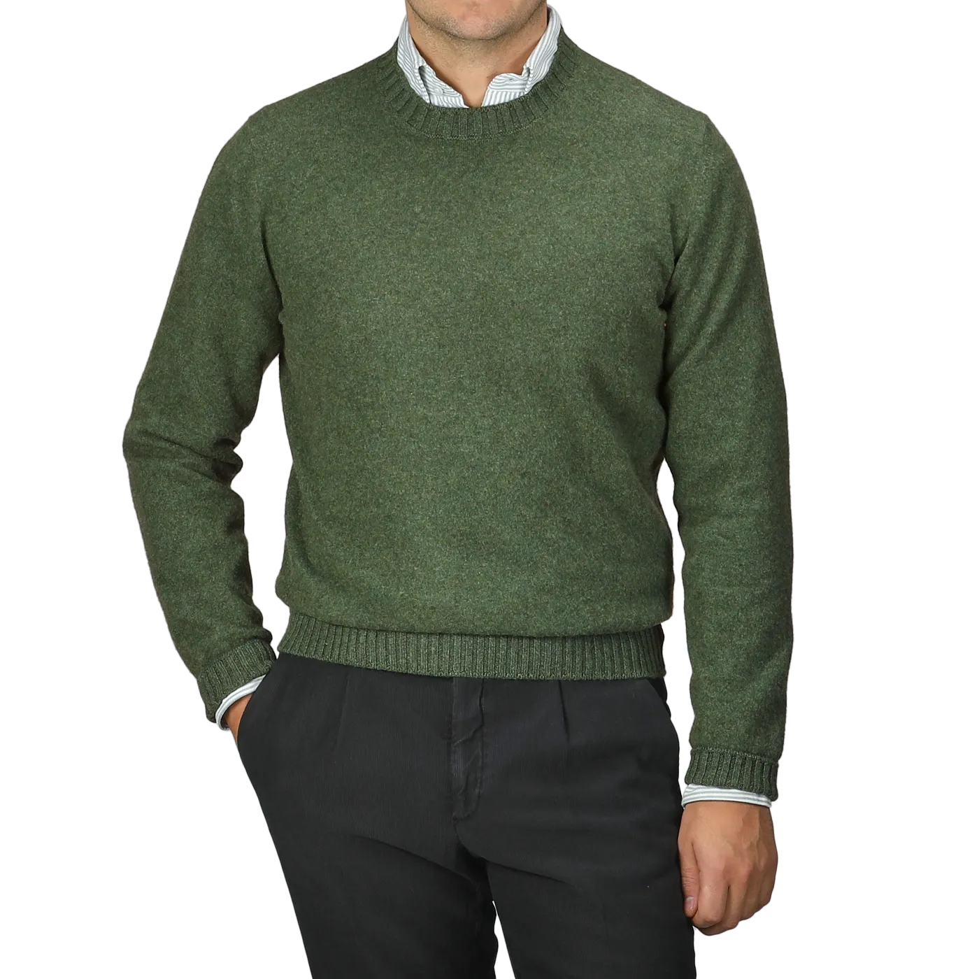 Green Felted Cashmere Crewneck Sweater