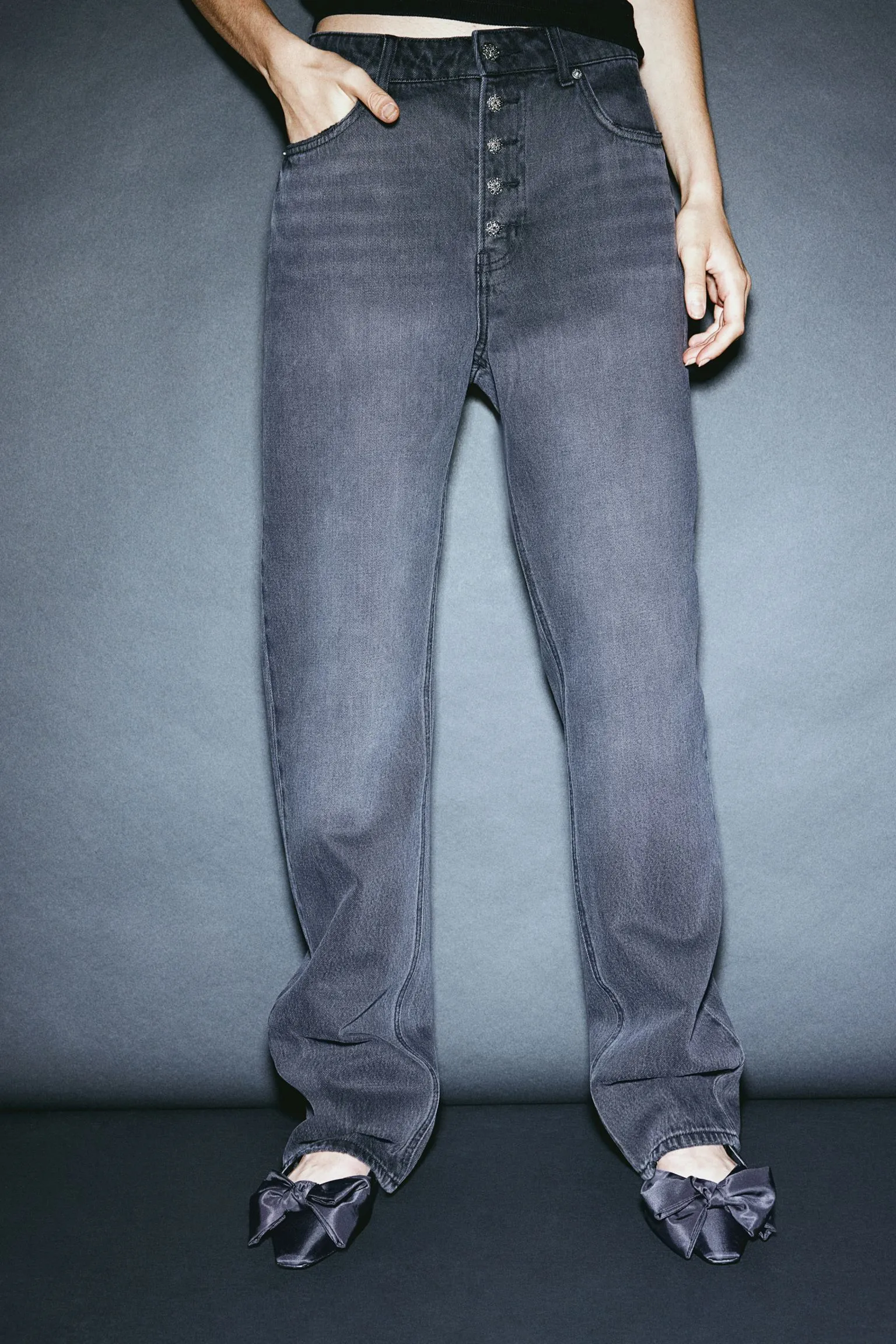 H&M Straight High Jeans, dark gray