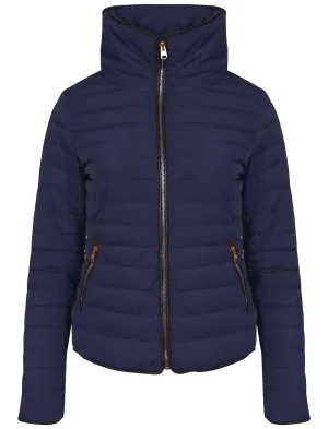 Honey Funnel Neck Quilted Jacket in Peacoat Blue - Tokyo Laundry