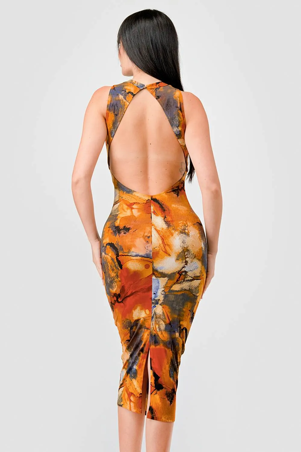 ITY ABSTRACT PRINT HALTER NECK SLITTED MIDI DRESS