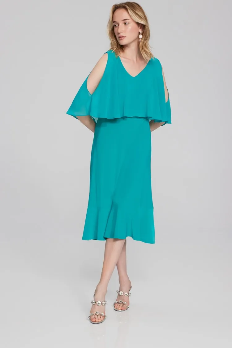 Joseph Ribkoff Silky Knit and Chiffon Fit-and-Flare Dress 241706 S24