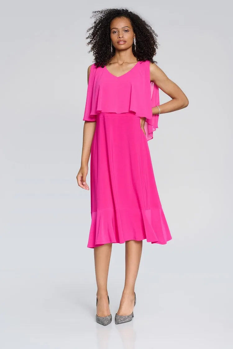 Joseph Ribkoff Silky Knit and Chiffon Fit-and-Flare Dress 241706 S24