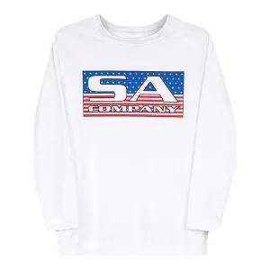 Kids Performance Long Sleeve Shirt | White | Stars & Pinstripes