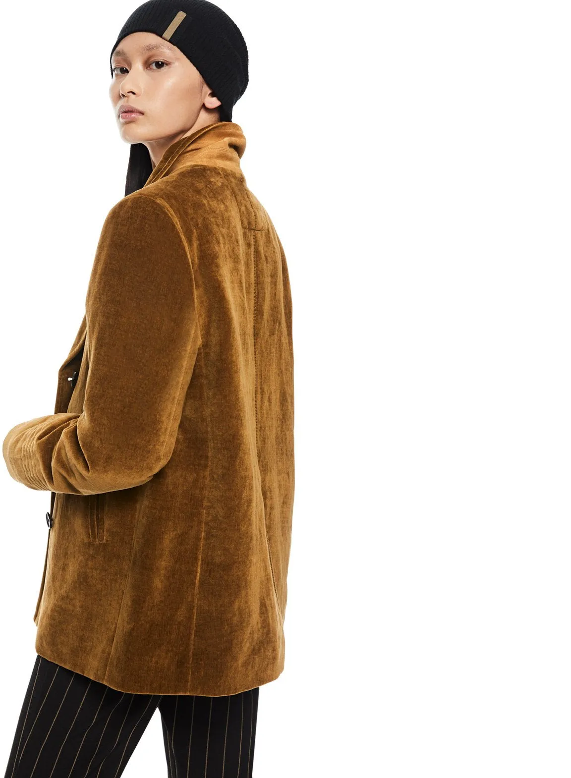 Linen-Blend Velvet Peacoat