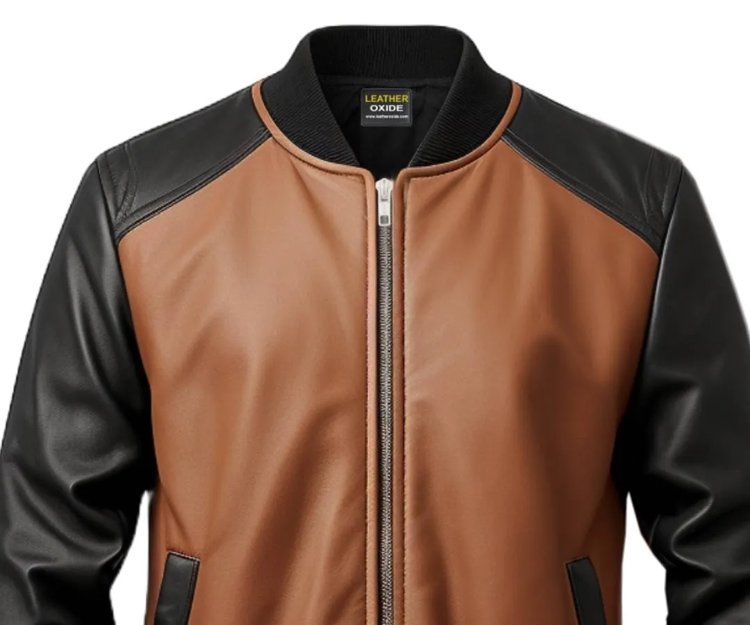 Men Brown Leather Bomber Jacket - Brown Leather Jacket Men