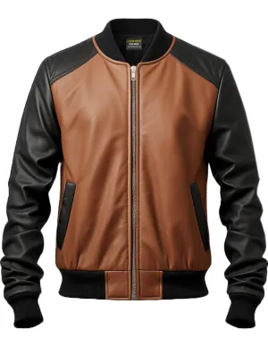 Men Brown Leather Bomber Jacket - Brown Leather Jacket Men