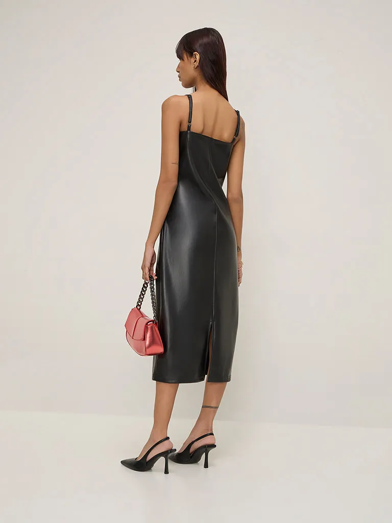 Nuon Black Faux Leather Bodycon Dress