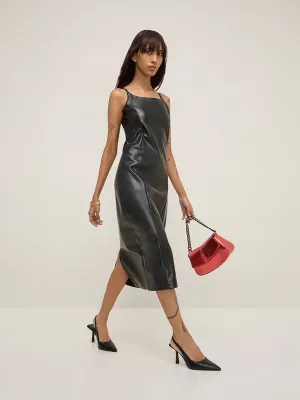 Nuon Black Faux Leather Bodycon Dress